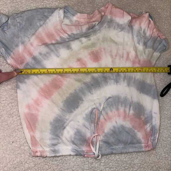 American Eagle Dreamy Pastel Pink Blue Tie Dye Cinch Waist Tee XS EUC - Picture 7 of 9